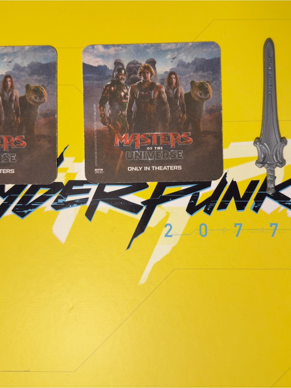 Cyberpunk 2077 Yellow Poster with Masters of the Universe Stickers
